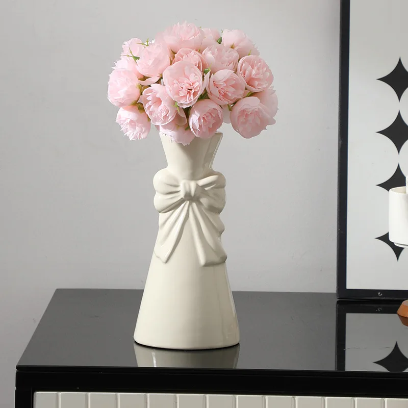 

2025 New Minimalist Ceramic Bow Vases Living Room Flower Vase For Fresh Flowers And Hydroponics Niche High-Aesthetic Table Decor