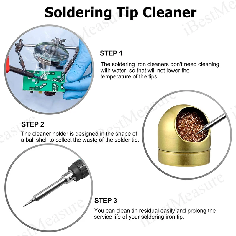 Soldering Iron Tip Cleaner Welding Soldering Iron Tip Cleaning  Copper Wire Cleaner Ball with Sponge and Holder No Water Needed