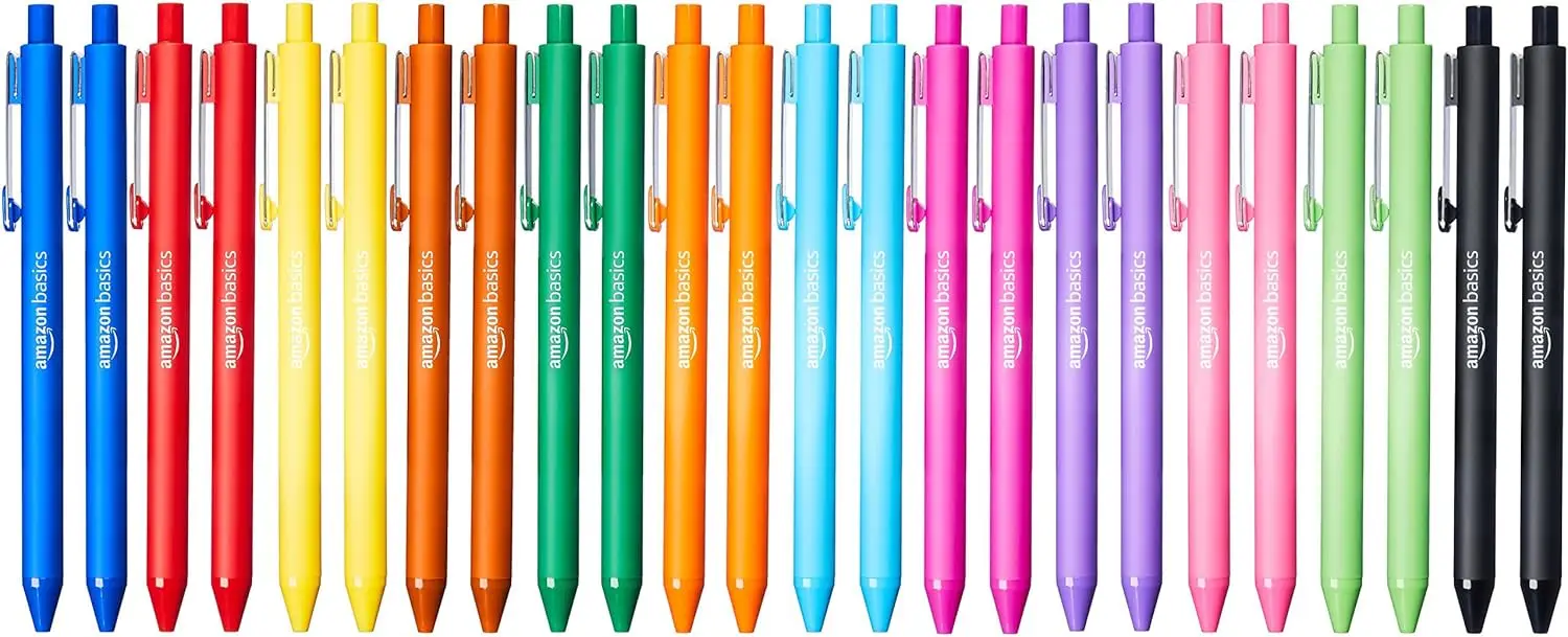 

Multi Colored Ballpoint Pens for Smooth Writing, Retractable, 1.2mm Point, 24-Pack