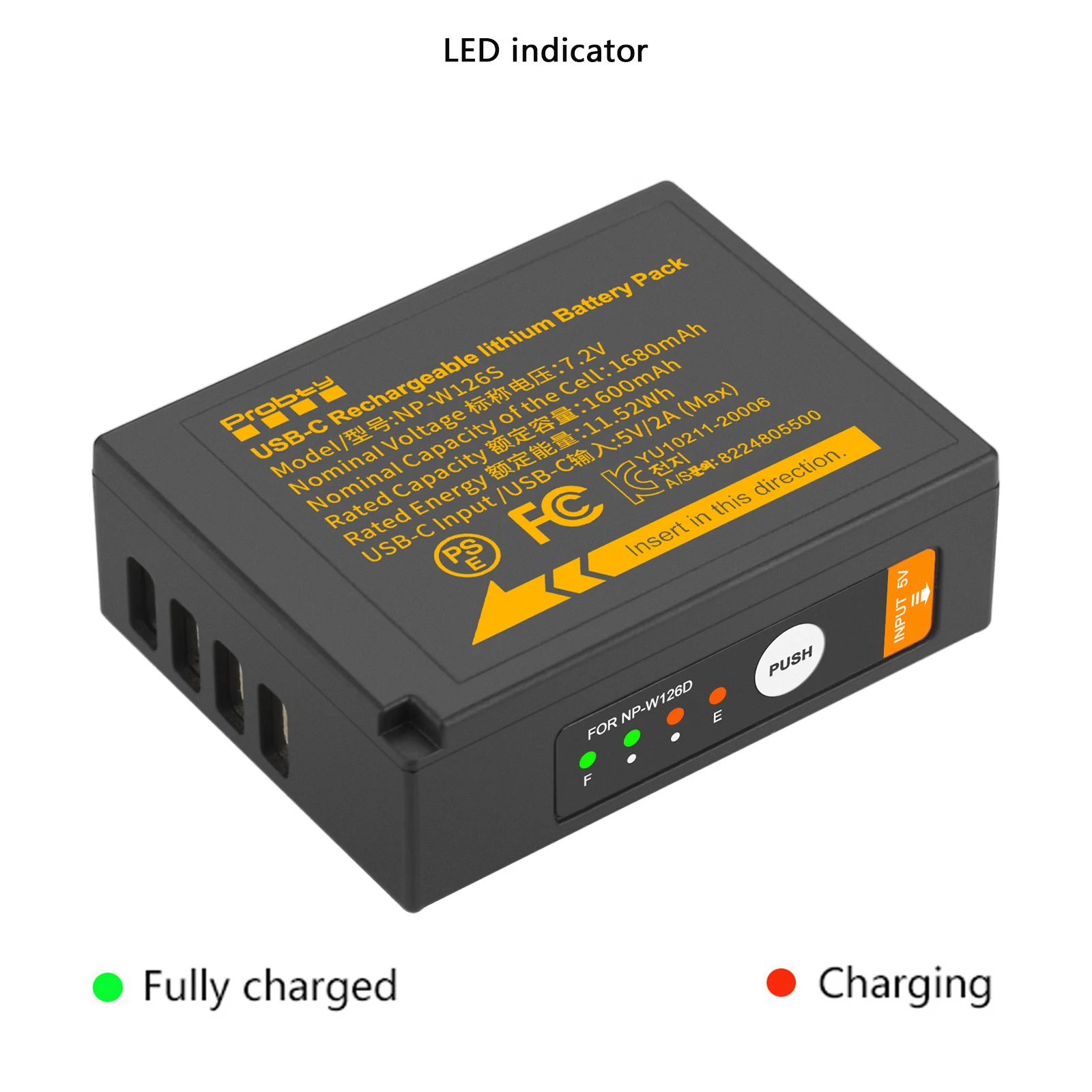 Batería de NP-W126S, batería de cámara USB-C de 1680mAh para Fujifilm X100 IV X-S10 X-T100 X-T50 X100V X-T10 X-T20 X-T30 X-T30 II X-T200