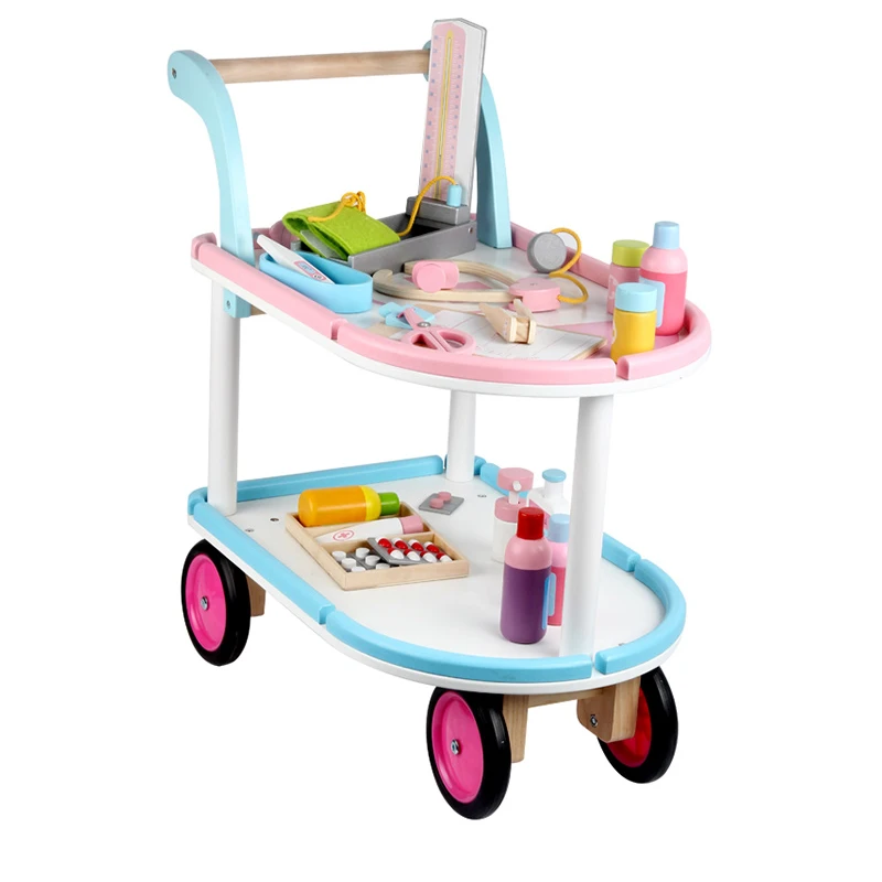 Juego de simulación, juego médico de madera realista multifuncional, Kit de carrito de médico, juguetes para niños, niñas, niños y niños pequeños