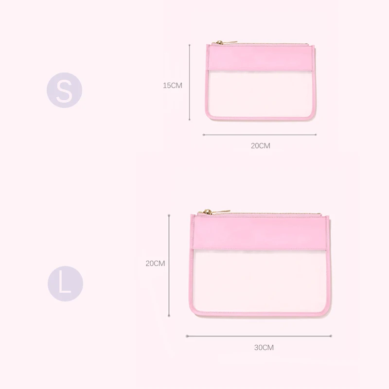 PVC Transparent Cosmetic Bag Women Girl Clear Multicolor Makeup Storage Bag Flat Zipper Bag Waterproof Travel Cosmetic Brush Bag