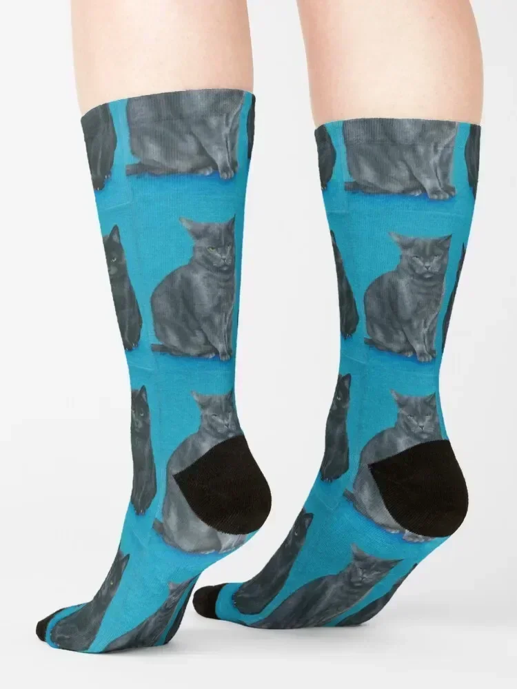 Chaussettes de dessin animé de portrait peintes à la main pour hommes et femmes, ensemble de basket-ball, deux chats impuissants, hiver