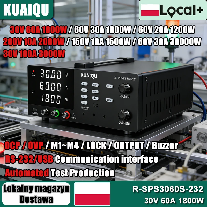 KUAIQU 30V 60A 1800W Labor-Netzteil 60V 30A mit Datenspeicher/OCP/OVP/Ausgangsverriegelung/Encoder, einstellbare Stromquelle für Automatisierung