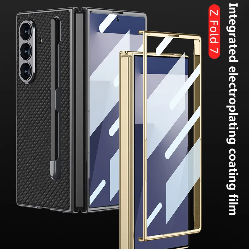 

Роскошный гальванический простой кожаный чехол для Samsung Galaxy Z Fold 7 Fold7 5G с держателем для ручки S, тонкий твердый чехол
