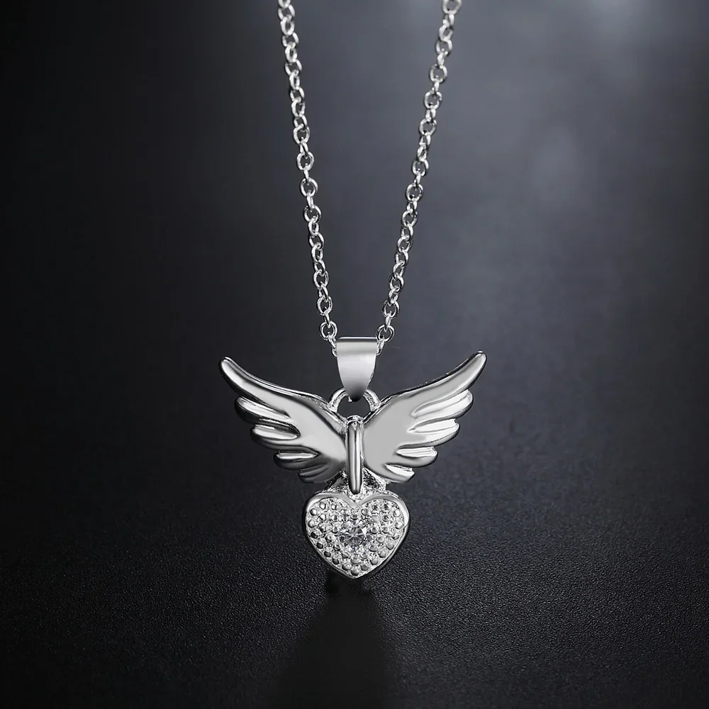 925 sterling Silver Zircon elegant Heart wings Pendant Necklace For Women Fashion Party Wedding Accessories Jewelry Gifts