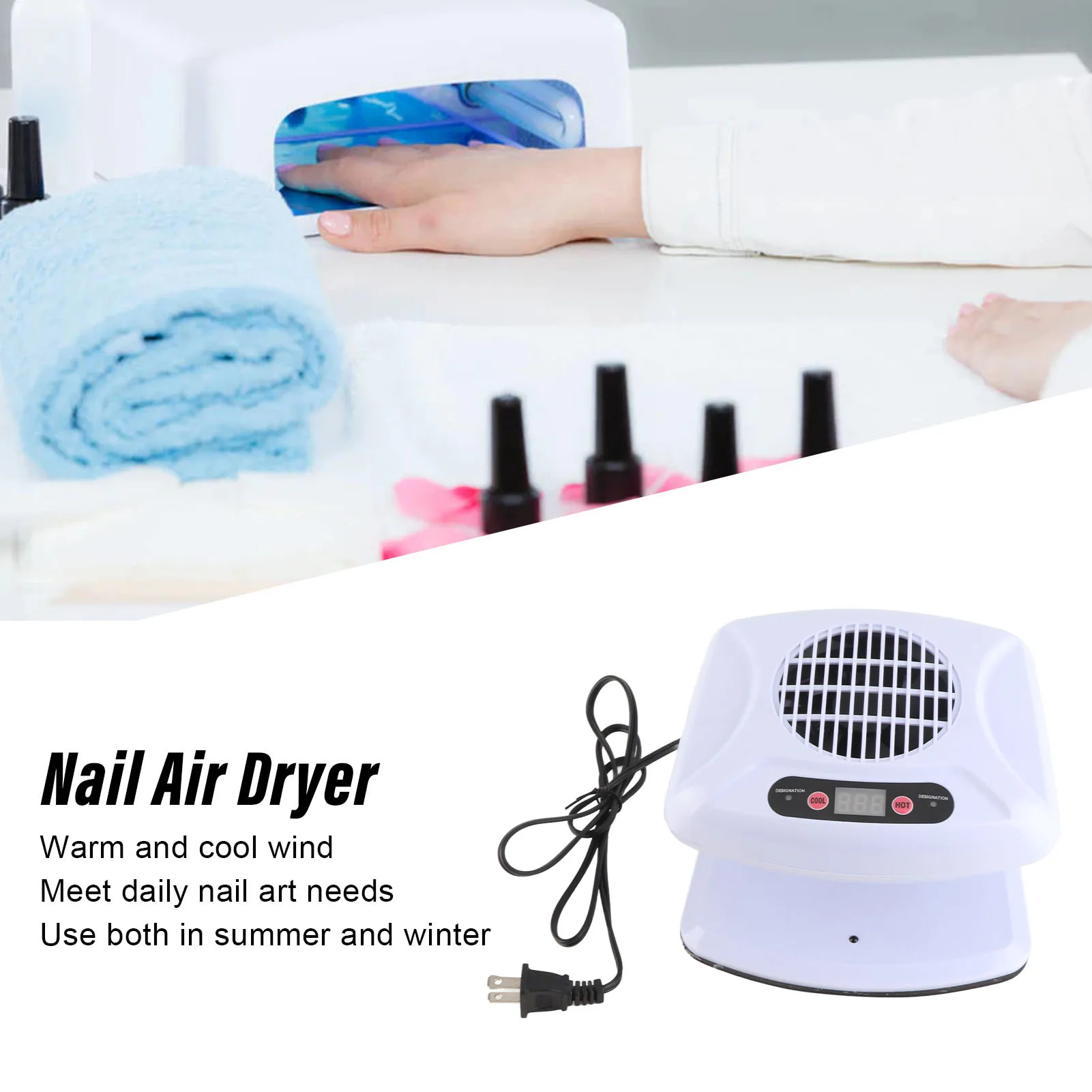 ZK40 싱글 핸드 네일 에어 드라이어 따뜻한 시원한 바람 자동 센서 네일 팬 블로우 드라이어 가정용 살롱 화이트 US 플러그 110V
