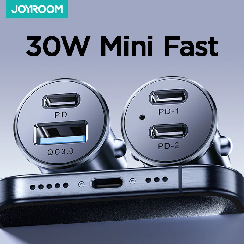 Joyroom 미니 및 금속 USB C 차량용 충전기 어댑터, 아이폰 삼성 갤럭시용 고속 충전 휴대폰 충전기, PD QC3.0, 30W