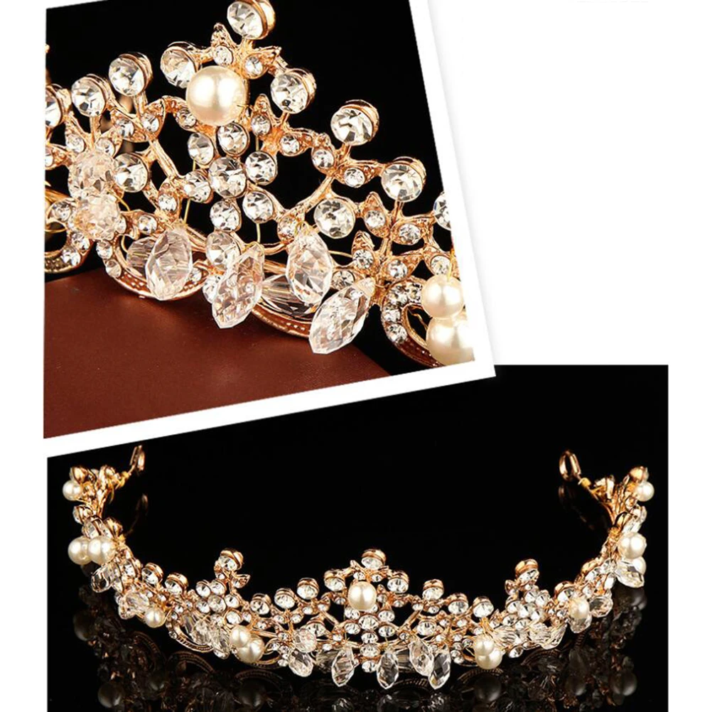 

Crystal Crown Tiara Rhinestone Bride Headwear Wedding Decor Golden Women Lightweight Durable Non Fading Alloy Jewelry
