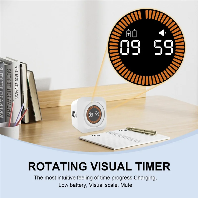 ABLJ Cubo rotante Timer visivo Produttività da scrivania ricaricabile Flip Timer 5, 25, 10, 50 minuti preimpostati + Conto alla rovescia personalizzato