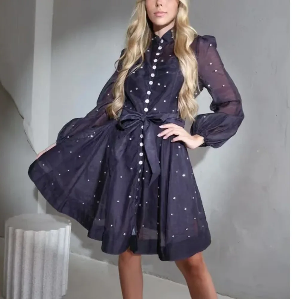 

Spring New Luxury Bead Lantern Sve Pure Color Silk Dr with Sling Tee Colors Holiday Sle Stand Collar Gown