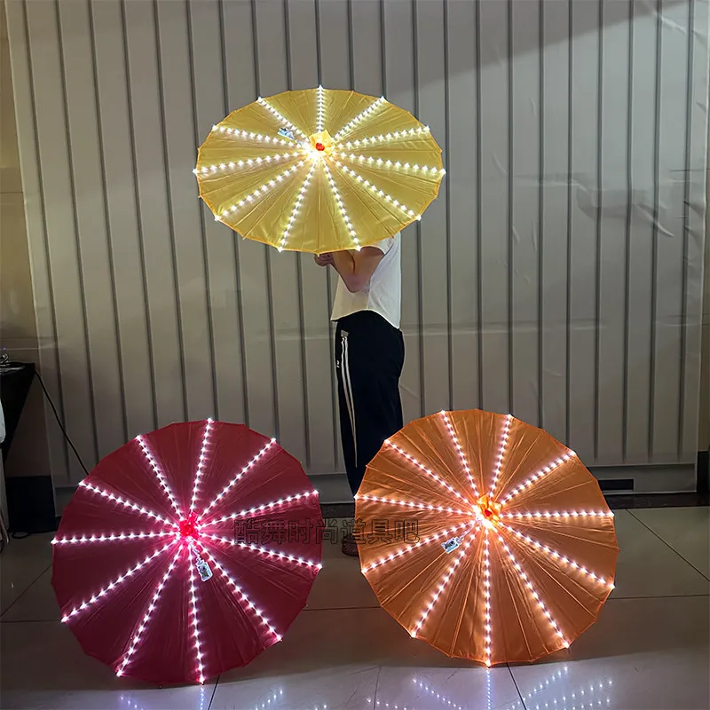 LED Glowing Umbrella for Bar Stage Traditional Chinese Dress Prop for KTV Performance Light Up Dancing Parasol Park Show Props