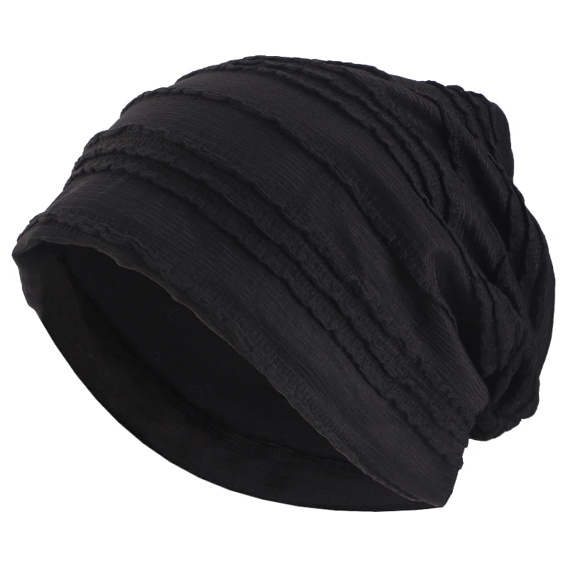 Neue doppellagige, plissierte Spitzen-Slouchy-Mütze, eleganter, geraffter Turban, Kopftuch, muslimischer Hijab, elastische, einfarbige Mütze, Chemio-Cap – Detail 10