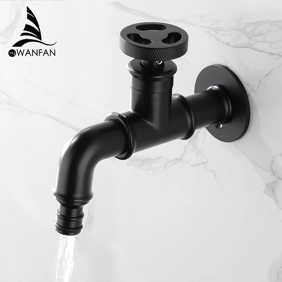 Bibcock Faucet Retro Euro Matte Black Washing Machine Faucet Toilet Mop Small Faucet Wall Mount Outdoor Garden Tap 20i04R