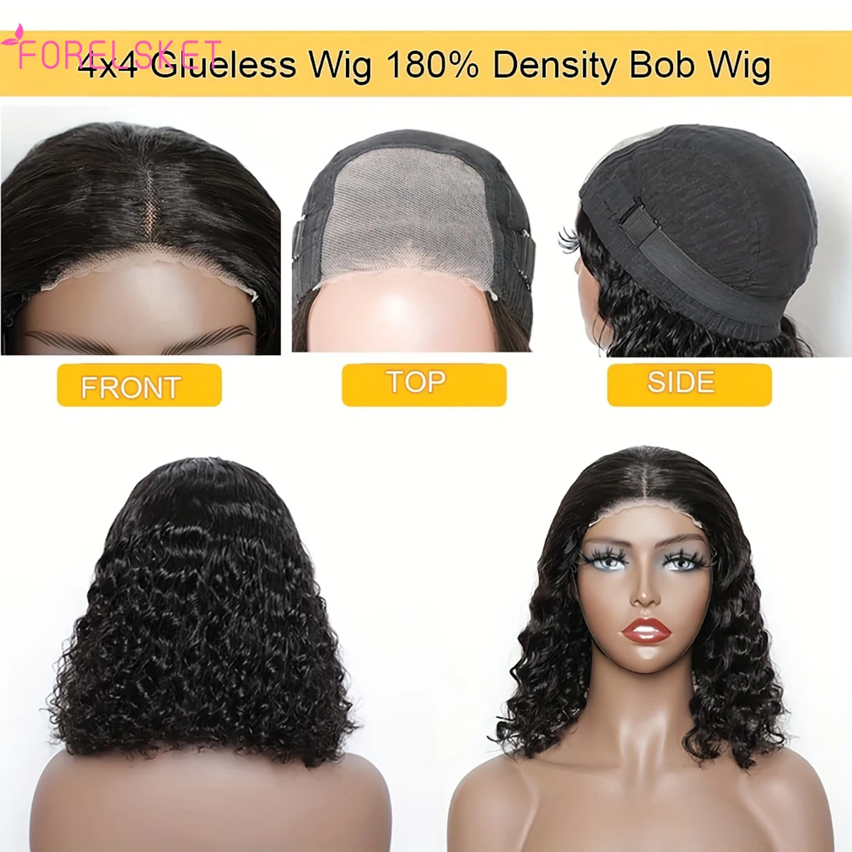 Loose Deep Weave Lace Wig para iniciantes, perucas Glueless Bob, pré arrancadas cabelo humano, pré-arrancadas, sem cola, 100%