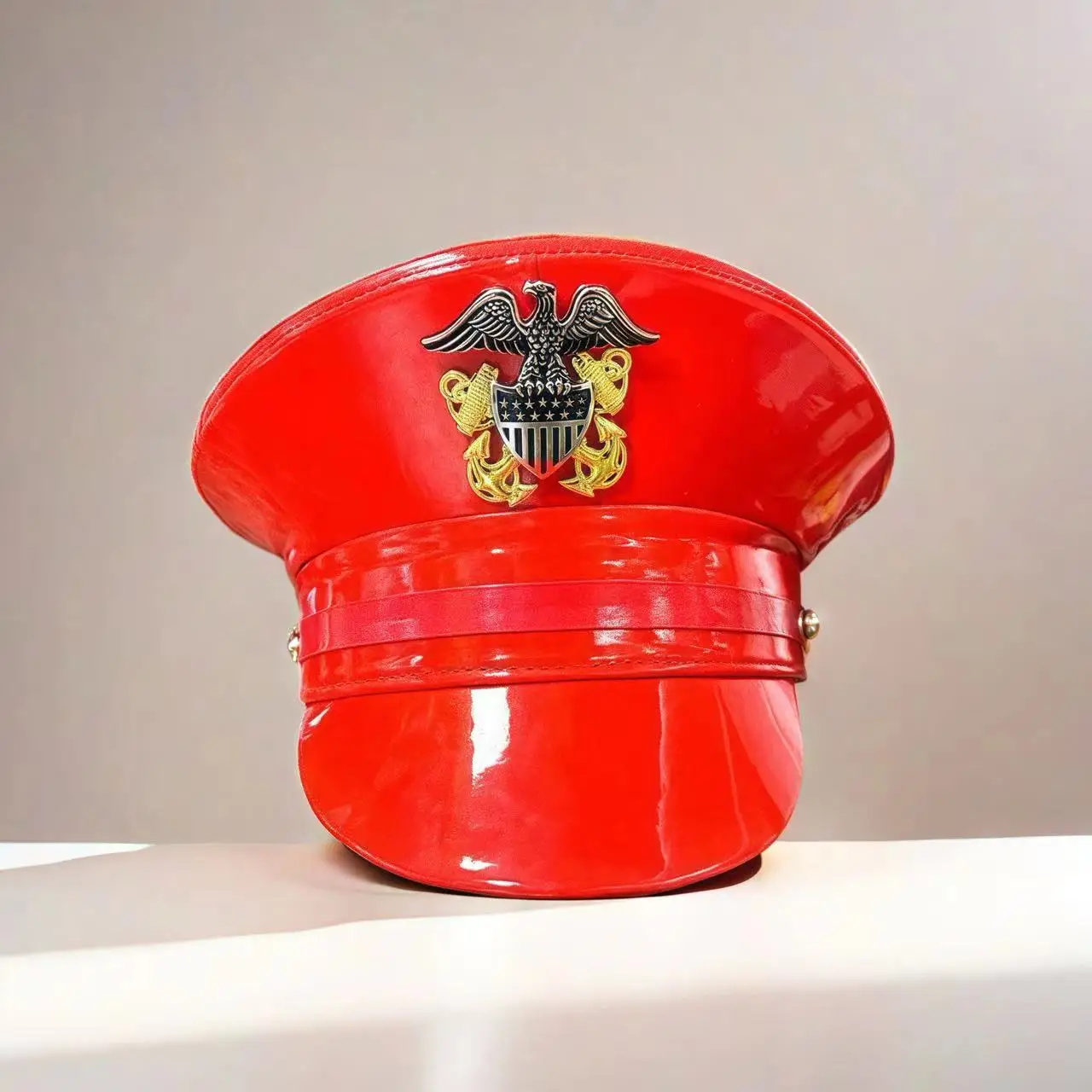 HongLuan Laser lederen kapiteinshoed Strass en militaire petten voor dames, Rave Festivals Accessoires & Feestpet Man Cosplay Fem