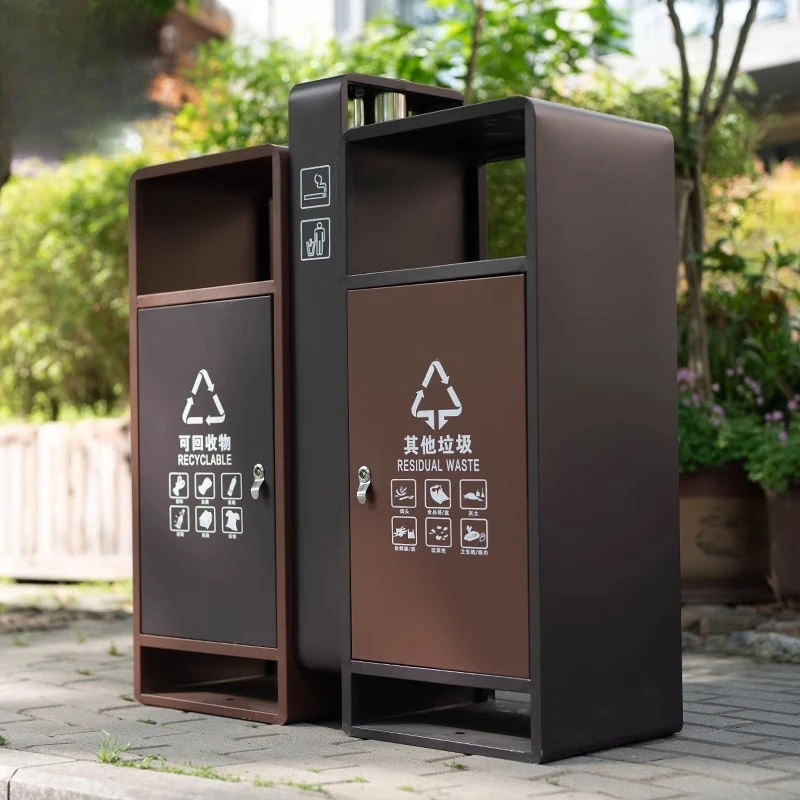 

Outdoor trash can Stainless steel large double bucket Community Sanitation Park Scenic Street Indoor and outdoor classification