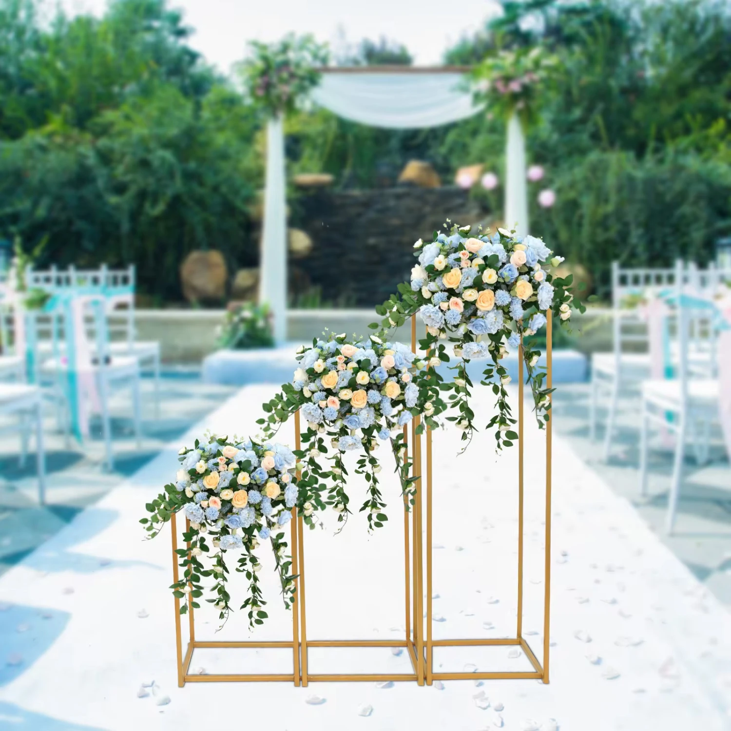 Sets of 3 Wedding Decorations Metal Frame Flowers Stand Gold Party Event Tables Display Rack  Decor Flower Plant Holder