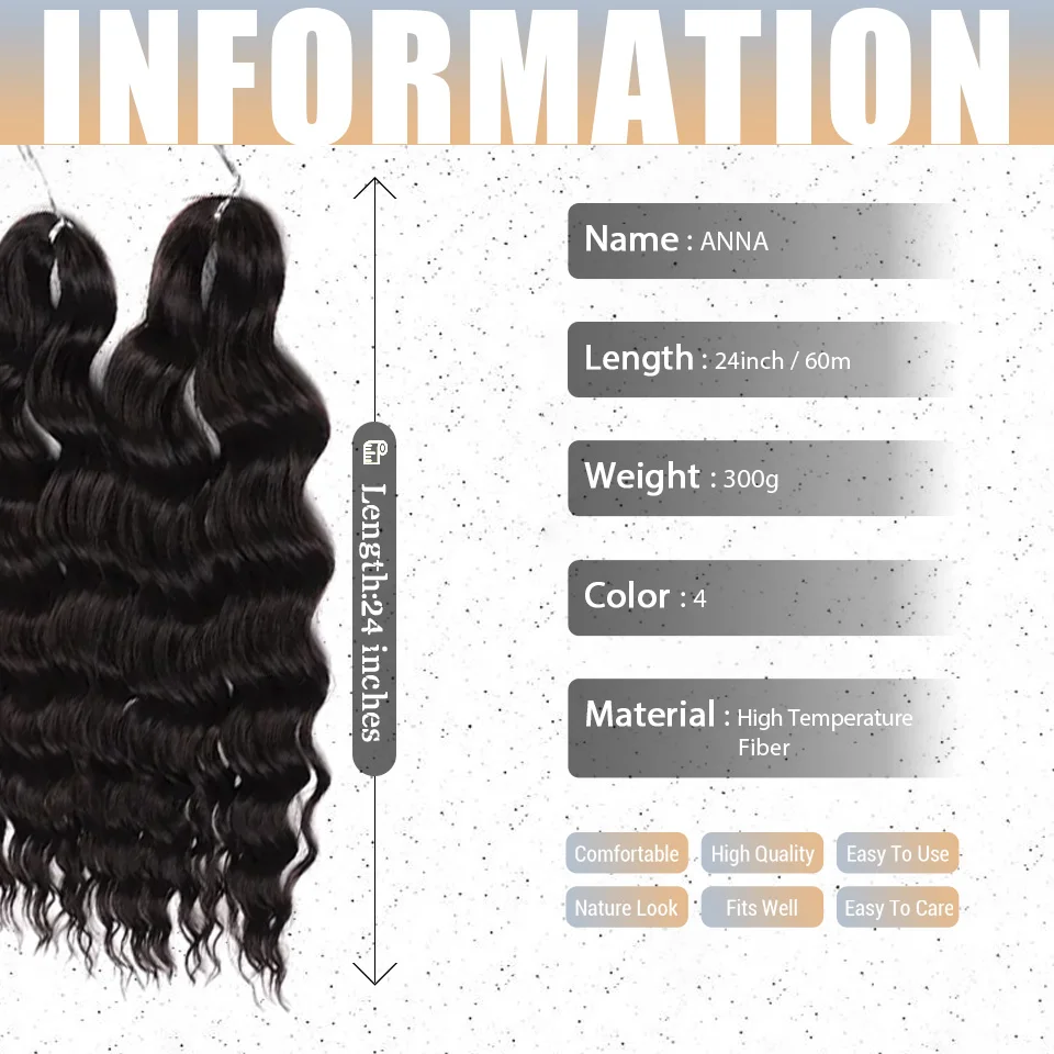 24" Anna Hair Extensions Synthetic Water Wave Braiding Crochet Hair Loose Deep Wave Braid Hair Ombre Blonde Twist Crochet Hair