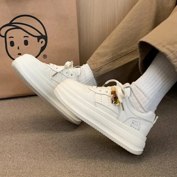 2025 New Original Bread Shoe Women's Thick Bottom Small Fish Versatile Trendy Board Shoes White Sneakers for Women