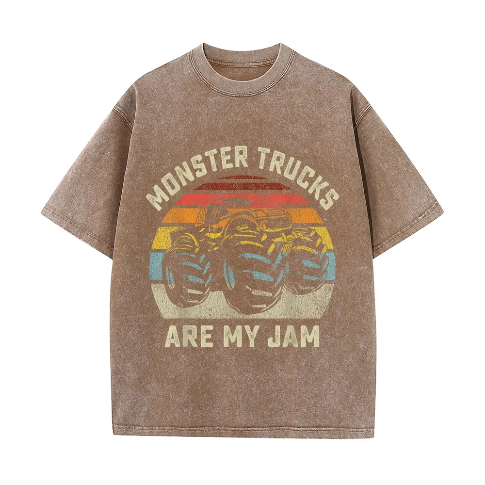 Vintage Monster Truck Retro Style Trucks Are My Jam T-Shirt T Shirts Linux Vestiti Uomo White 100 Cotton Tee Casual Funny Quote