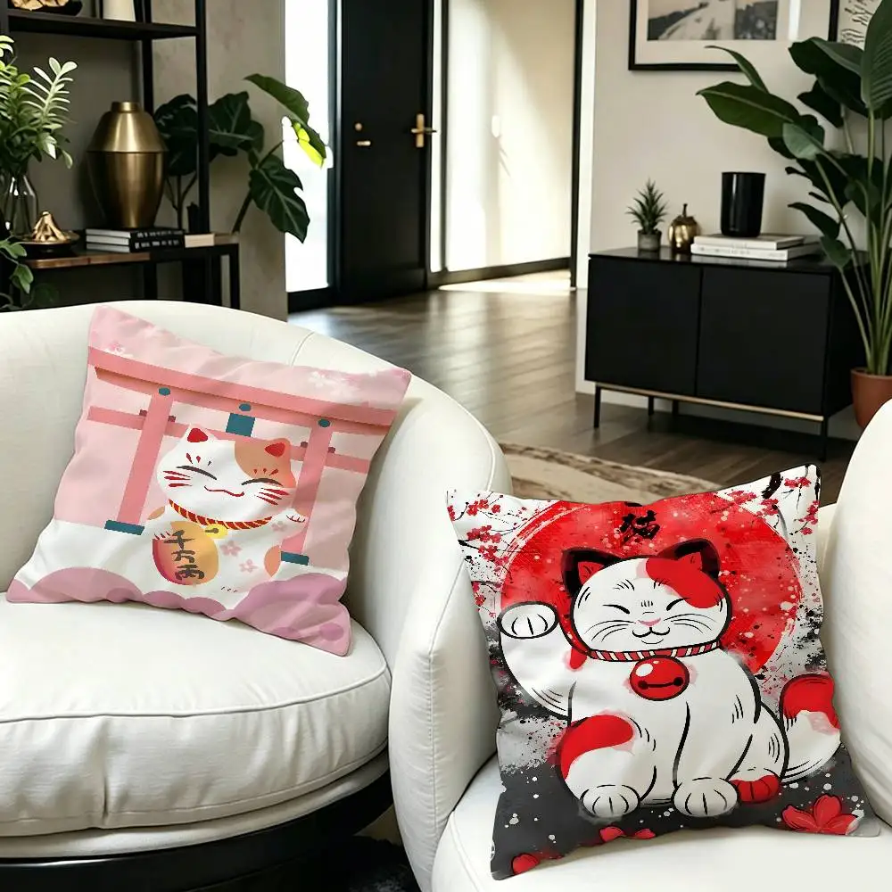 Maneki Neko Rich Luck Money Cat Personalized Pillow Cover Kids Bedroom Wild Party Decor Pillowcase kid Birthday shower Gift
