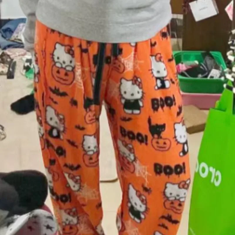 Miniso Weihnachten Hellokitty Pyjamas Hosen Sanrio Anime Bedruckte Fannel Hosen Elastische Taille Casual Hause Hosen Niedliche Hosen Mädchen