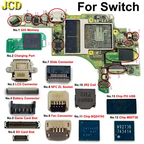 Motherboard Chip Type-C Charging Port 32G Memory 2R2 Coil Slide Card Slot Battery ZL Socket LCD Screem FPC Connector For Switch
