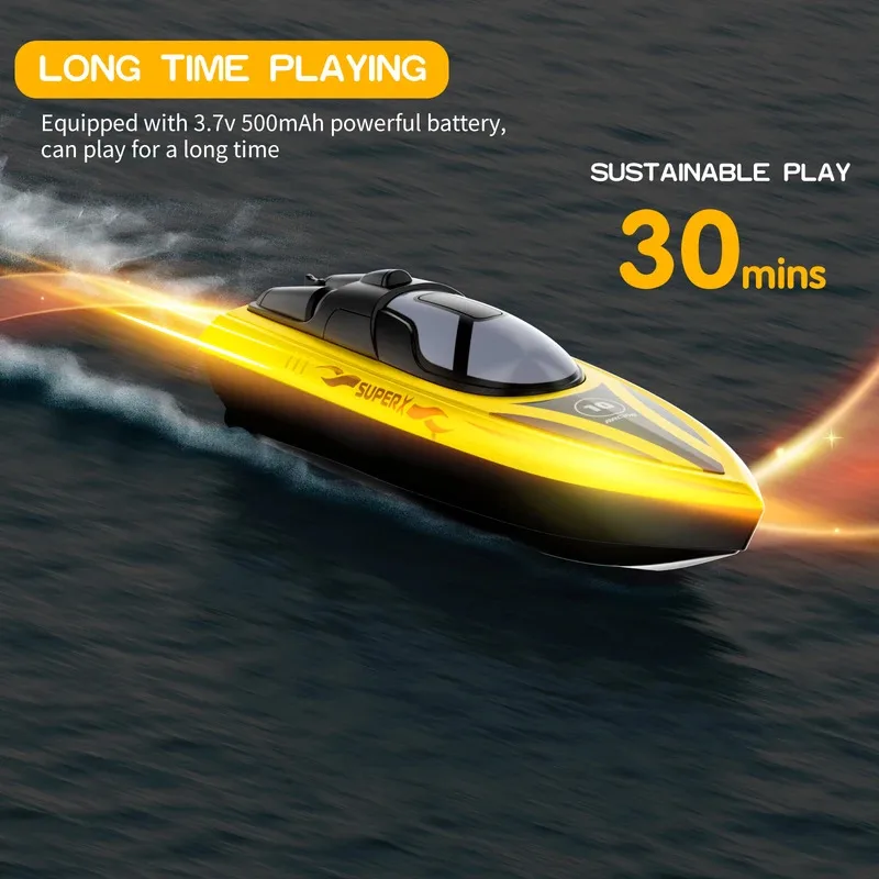 เรือเร็วบังคับวิทยุ V333 2.4G - ความเร็วสูง 15 กม./ชม. เรือแข่งสีเหลือง ใช้งานได้ยาวนาน เหมาะเป็นของขวัญสำหรับเด็กและวัยรุ่น