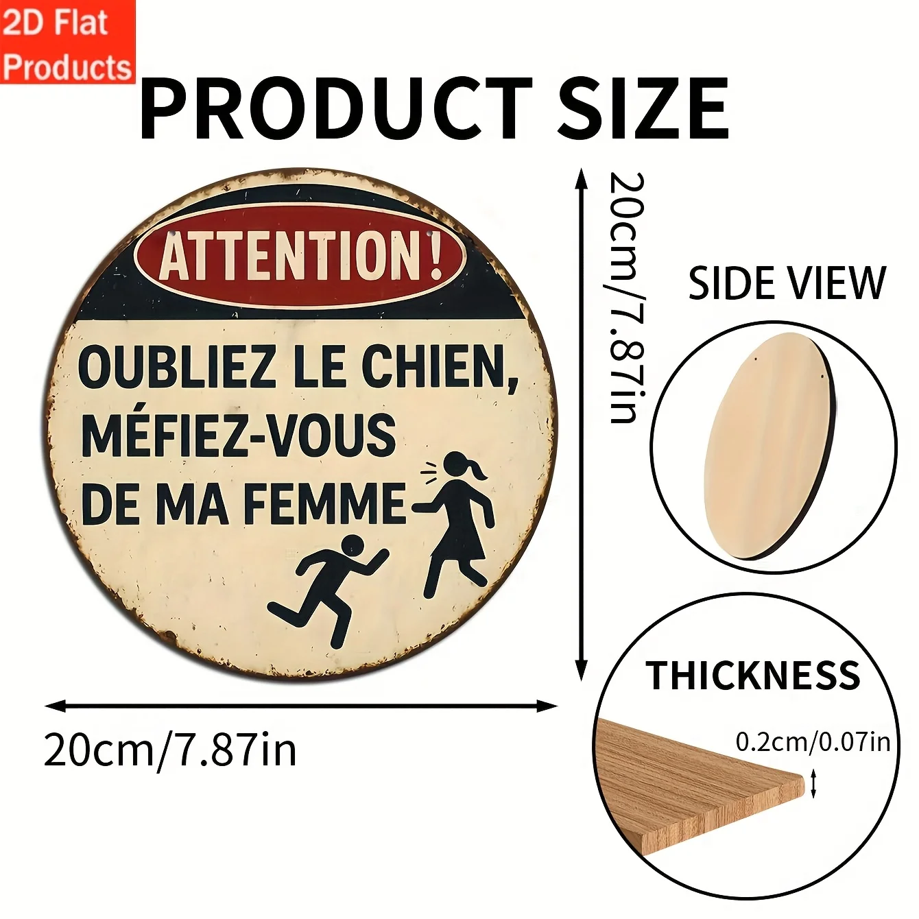 2D Flat, 1pc Vintage French Warning Sign - Funny 