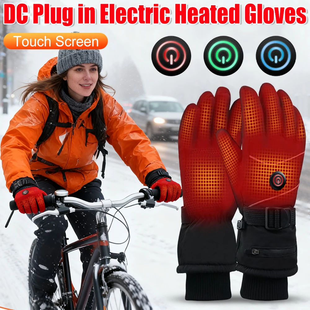 

DC Plug in Electric Heated Gloves Touch Screen Winter Warm Heated Gloves Winter Windproof Heated Thermal Skiing Motorcycle Glove