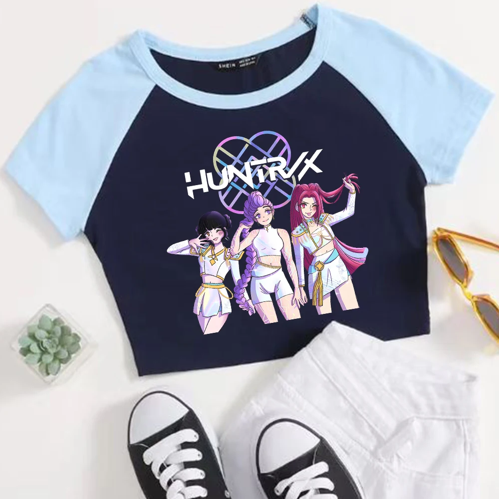 KPop Demon Hunters Huntrix Merch Crop Tops T-Shirt Women Sexy Girls 2025 Movie Fashion Shirt