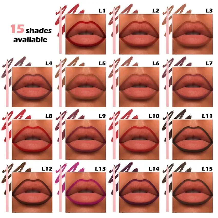 Custom 15colors Non-fading Lipliner Long Lasting Waterproof Easy To Use Nude Brown High Pigmented Lip Liner Lip Makeup Tool Bulk