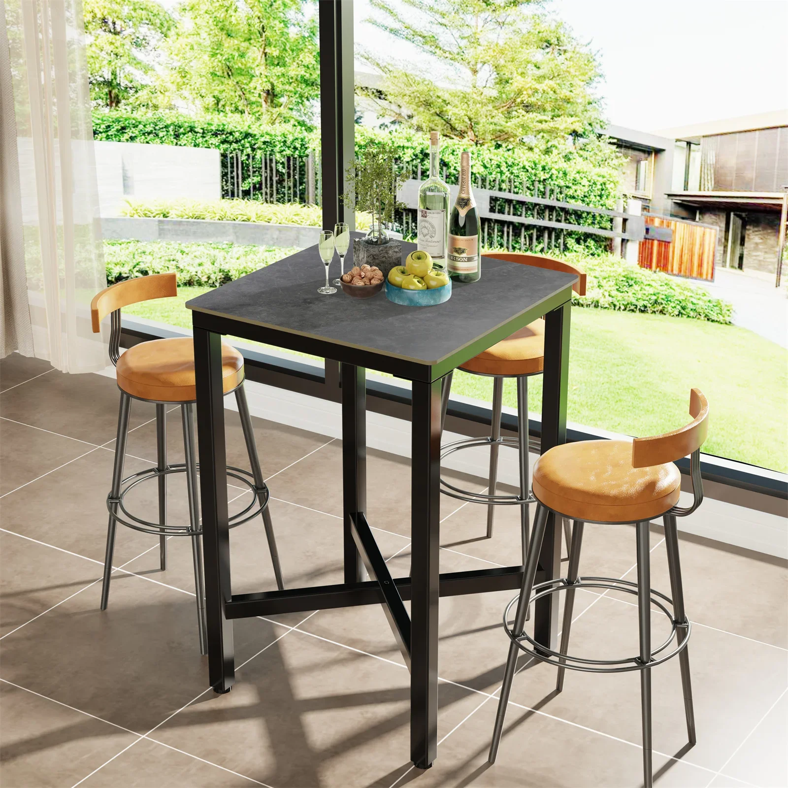 Kare çubuk masa siyah 41.4 inç-yüksek kare kaya direnci aşınmaya dayanıklı kararlı sinterlenmiş taş masaüstü yemek odası ofis