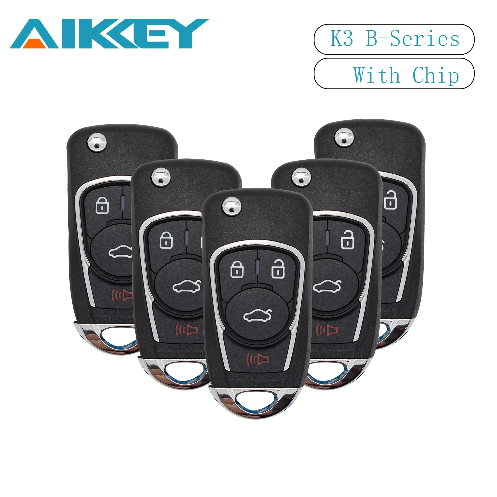 AIKKEY 5pcs K3 B Series 4 Buttons for AIK Machine Universal Car Remote Key Fob with Chip Control Keyless Maker Replace