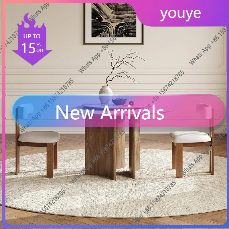 

C French Retro Solid Wood Dining Table And Chair Combination Round With Turntable For Home Use Modern Simple Style Designer Rock