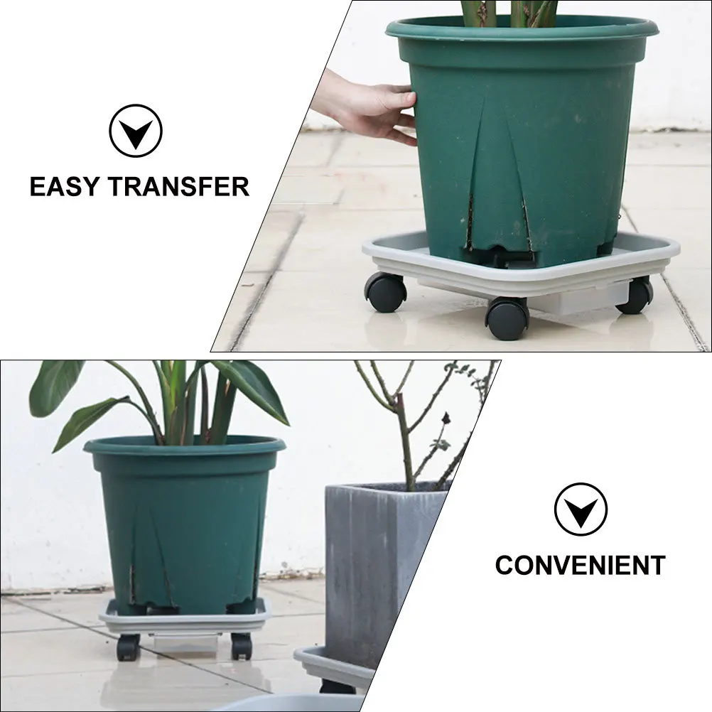 

Heavy Duty Plastic Tray Square Flower Pot Base with Drainage Holes Universal Wheels for Easy Mobility Rolling Plant Stand