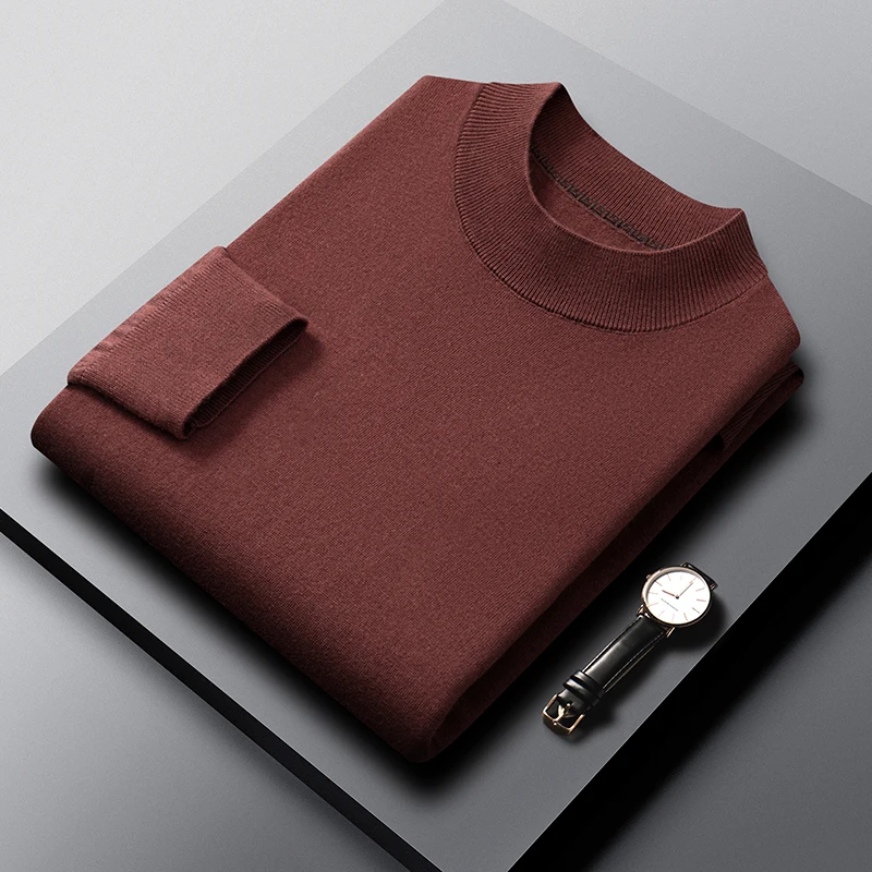 

Hot Sale Silk Wool Men Clothes 2025 Autumn Casual Mock Neck Knitwear Long Sleeve Jumper Pullover Sheep Wool Sweaters