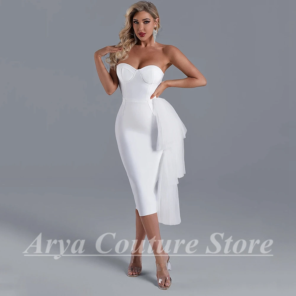 Simple White Sweetheart Cocktail Dresses Sexy Sleeveless and Backless Tea-Length Straight Ladies Party Banquet Customized Gown