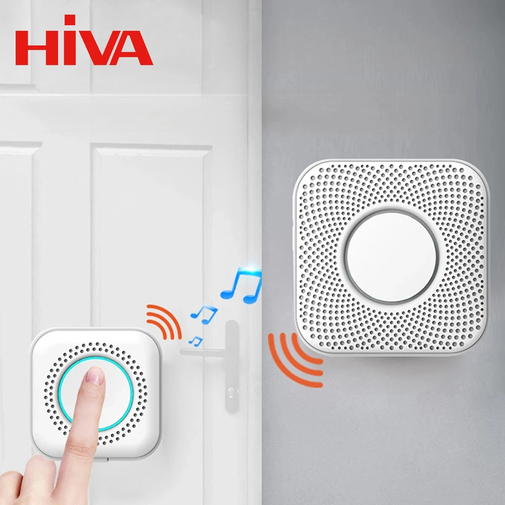 HIVA Outdoor Wireless Doorbell Plug-in Mini Smart Home Electronic Doorbell Set With LED Lights 36 Ringtones Suitable For Family