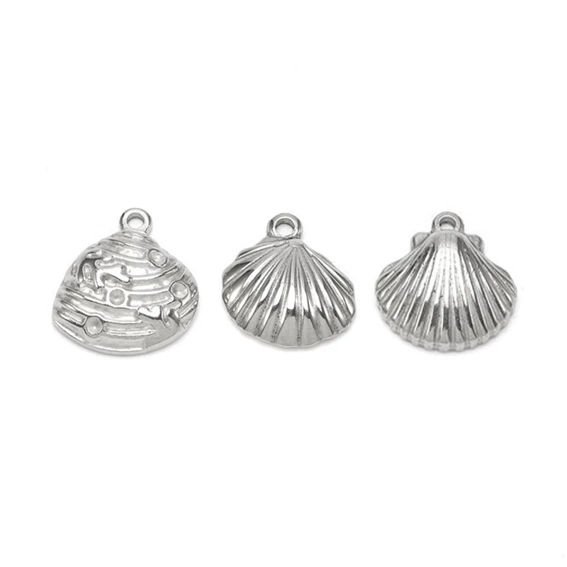 3Pcs/Lot Stainless Steel Sea Shell Charms Texture Hawaii Shell Pendants For DIY Necklace Earring Bracelet Jewelry Making