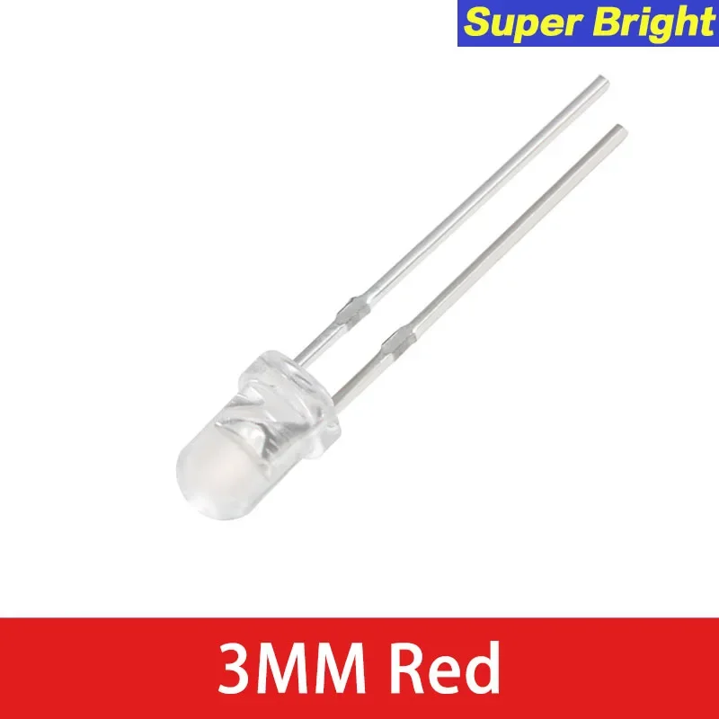 50/100PCS 3mm LED Diode Transparent LED Diodes Super Bright F3/3mm Blue Green Orange Red Yellow White Light Emitting Kit