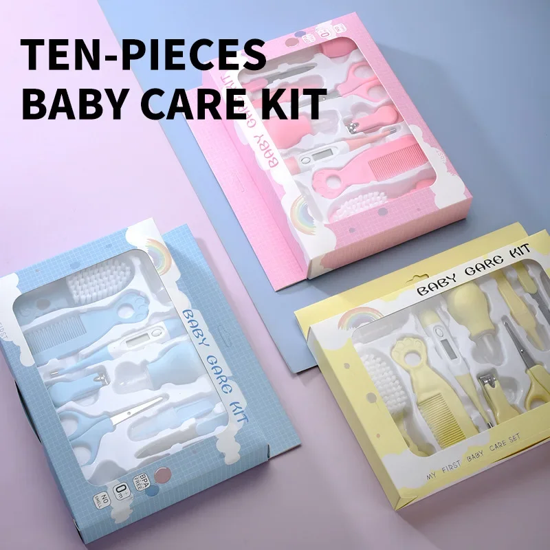 Baby Brush Comb Nasal Suction Thermometer 10-Piece Newborn Care Set Soft Bristle Safety Material BPA Free Essential Kit