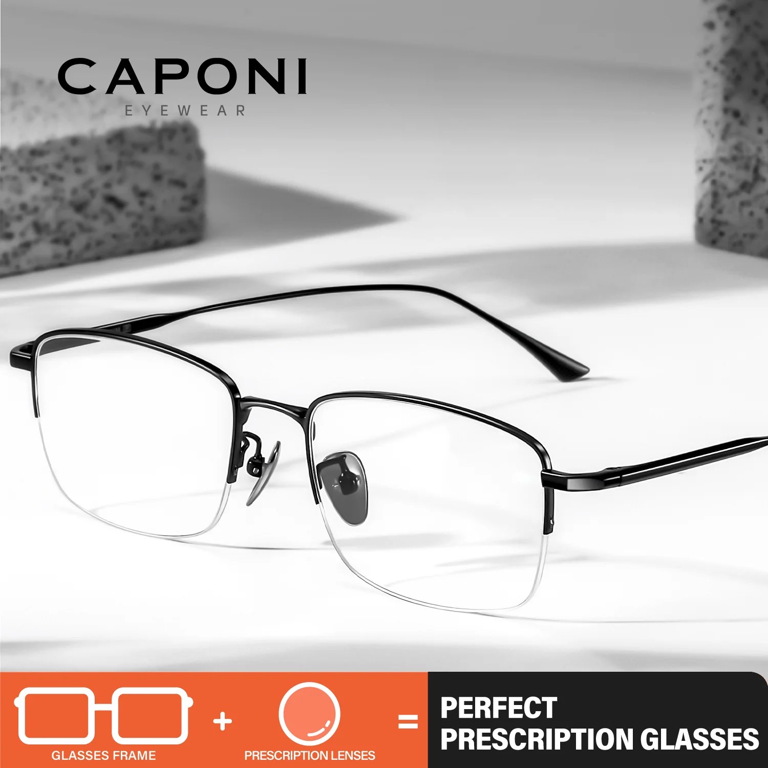 CAPONI Prescription Men Glasses Pure Titanium Light Weight Myopia Glasses Progressive Anti Blue Ray Reading Eyes Glasses PJ1907