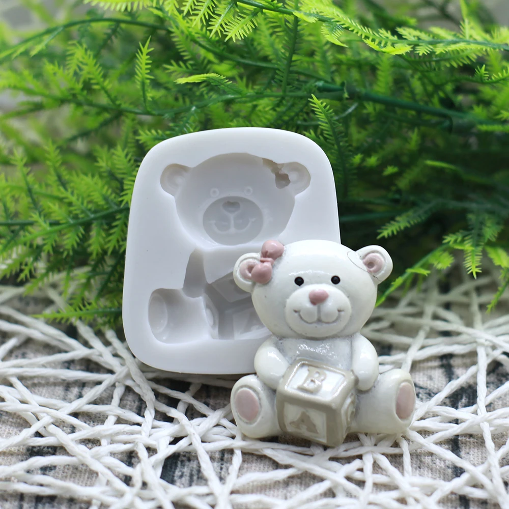 3D Cartoon Teddy Bear Cake Top Baby Shower Bear Decoration Silicone Mold Birthday Cake Decoration Kitchen Baking Tools