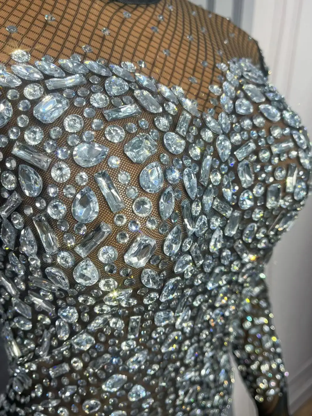 

Zawenku сексуальный костюм для выступлений в баре, черный кружевной комбинезон с серебряными стразами и перчатками, платья для выпускного вечера 2025 года, новое вечернее платье для женщин