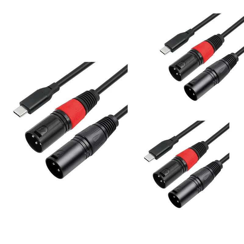 Bochara Type C Input To Dual XLR Male Output OFC Audio Cable For Speakers Amplifier Mixer