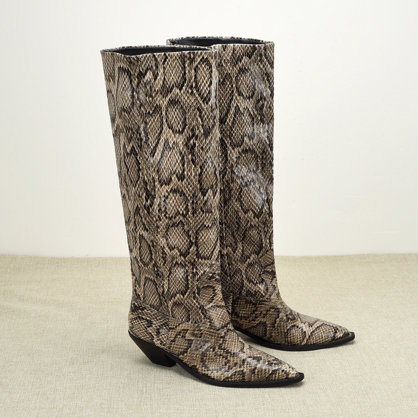 Sexy Snake Skin Pattern High Tube Knight Boots for Women Knee High Club Fashion Boots Comfortable mid Heel Rubber Outsole