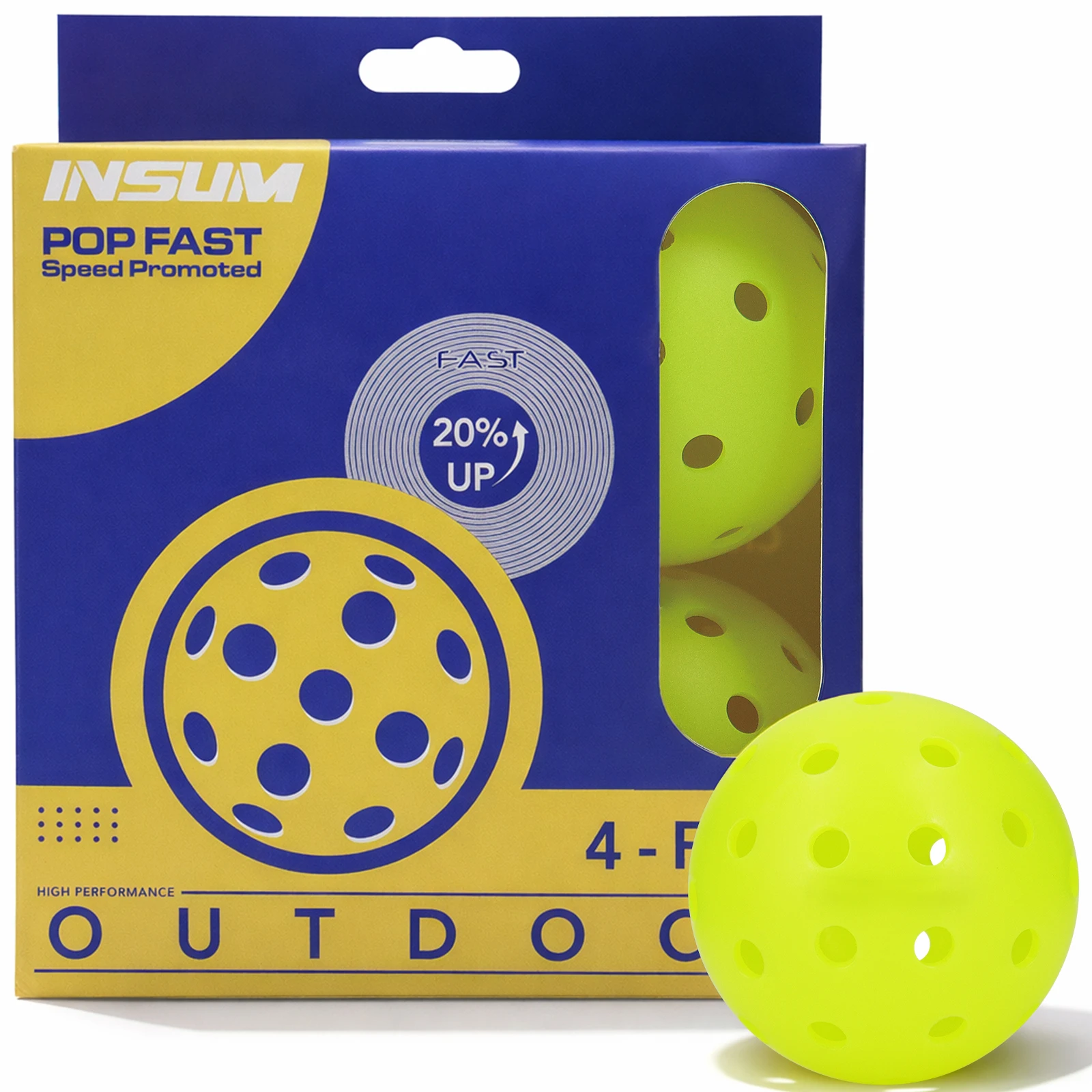 

INSUM Outdoor Pickleball Balls 4 Pack 40 Holes High Performance Durable Pickleballs for Training & Tournament Play