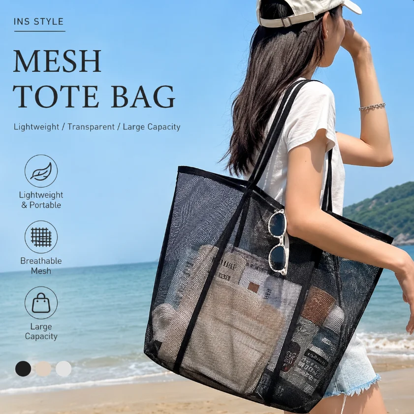 Mesh Shoulder Bag Transparent Lightweight Durable Net Sandproof Stadium Approved Clear Beach Concert Travel Vacation For Women view 6